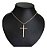 Colar Comprido Cruz Cravejado De Zirconia Dourado F Ouro 18k - Imagem 3