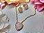 Conjunto Colar E Brinco Coração Pedra Rosa Leitosa Folheado Ouro 18k Pedra Rosê Semi Joia Com Garantia - Imagem 7