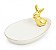 Prato de Cerâmica Ovo Branco com Borda Dourada e Coelho Dourado 5x13x8cm - Páscoa Dourada - Ref 1820115 Cromus - Imagem 1