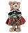 Ursa de Palha em Pé com Saia Xadrez Verde e Vermelho Segurando Guirlanda 26cm - Coleção Windsor - Ref 1108077F Cromus - Imagem 1