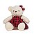 Ursa de Pelúcia Bege com Vestido Xadrez Vermelho e Preto 32x28x25cm 1 Unidade - Ref 1017440F Cromus - Imagem 1