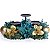 Arranjo de Mesa de Natal Porta Velas Triplo Decorado com Flores Azul Tiffany e Dourado 15x55x20cm - Ref 1990049 Cromus - Imagem 1