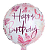 Balão Metalizado Redondo Happy Birthday Borboletas Rosas 18 Polegadas - Imagem 1