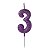 Vela de Aniversário Número 3 Glitter Roxo Pequena - Silver - Imagem 1
