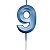 Vela de Aniversário Mini Design Número 9 Azul Metalizado - Silver - Imagem 1