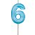 Vela de Aniversário Design Número 6 Azul Claro Metalizado - Silver - Imagem 1