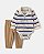 Conjunto de body e calça listrados de manga comprida para bebê menino - Creme/Cáqui - Imagem 1