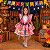 Vestido Festa Junina Infantil BICHO DE PÉ Rosa LUXO - Imagem 1
