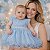 Vestido Bebê Festa Tulle Com Renda Cinto de Pérolas Azul Bebê - Imagem 5