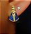 Brinco Nossa Senhora 1.5cm / 1.0cm com Micro Zircônia Azul Banhado em Ouro18k - Imagem 1