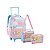Mochila Rodinha Infantil Meninas Arco Íris Chaveiro Pom Pom - Imagem 1