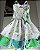 Vestido cor Natural com estampas verde e azul, tam M - Imagem 2