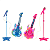 Guitarra Infantil Luzes Com Microfone Pedestal Smartphone Mp3 Rosa Azul - Imagem 1