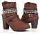 Bota Feminina em Couro com Strass Cano Curto Marrom - Imagem 1