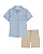 Conjunto Bebê Calvin Klein Camisa Jeans Azul-Claro e Bermuda Sarja Bege - Imagem 9