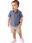 Conjunto Bebê Calvin Klein Jeans Camisa Azul Bermuda Sarja Bege - Imagem 1