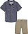 Conjunto Bebê Calvin Klein Jeans Camisa Azul Bermuda Sarja Bege - Imagem 5