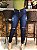 Calca Jeans Feminina Rasg Cintura Alta Com Lycra Hot Pants Azul Escura - Imagem 2