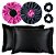 Kit 2 Fronha De Cetim Seda + 2 Toucas + 2 Xuxinhas De Brinde - Preto / Pink - Imagem 1