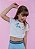 T-shirt Infantil Manga Curta Decote V Branca Com Aplicação Love Azul - Imagem 2