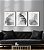 Trio de quadros decorativos Folhas aquarela - preto e branco [BOX DE MADEIRA] - Imagem 1