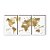 Trio de quadros decorativos Mapa Mundi - dourado [BOX DE MADEIRA] - Imagem 2
