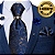 Gravata de Seda Azul Floral Premium Lenço + Abotoaduras + Anel + Broche - Imagem 1