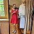 Vestido Linho Decote Quadrado Curto Vermelho Morango - Imagem 1