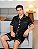 Pijama Masculino Americano Curto Preto Animal Print com Botões - Imagem 1