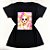 Camiseta Feminina T-Shirt Luxo Preta com Acessórios Estampa Mulher com Lacinho Rosa e Óculos - Imagem 1