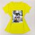Camiseta Feminina T-Shirt Luxo Amarela com Acessórios Estampa Gato Boxe - Imagem 1