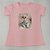 Camiseta Feminina T-Shirt Luxo Rosa Claro Bebê com Acessórios Estampa Cachorrinho Branco - Imagem 2