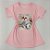 Camiseta Feminina T-Shirt Luxo Rosa Claro Bebê com Acessórios Estampa Cachorrinho Branco - Imagem 1