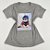 Camiseta Feminina T-Shirt Cinza Mescla com Acessórios Estampa Gatinho Estilo - Imagem 1