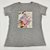 Camiseta Feminina T-Shirt Cinza Mescla com Acessórios Estampa Bolsa Rosa Cinza - Imagem 1