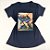 Camiseta Feminina T-Shirt Azul Marinho com Strass Estampa Jeans e Scarpín - Imagem 1