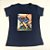 Camiseta Feminina T-Shirt Azul Marinho com Strass Estampa Jeans e Scarpín - Imagem 2