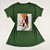 Camiseta Feminina T-Shirt Verde Militar com Strass Estampa Tênis Onça - Imagem 1