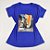 Camiseta Feminina T-Shirt Azul Royal com Strass Estampa Tênis Laranja - Imagem 1
