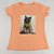 Camiseta Feminina T-Shirt Coral Laranja Claro com Strass Estampa Gato de Óculos - Imagem 4
