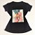 Camiseta Feminina T-Shirt Preta com Strass Estampa Tênis Rosa - Imagem 1