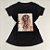 Camiseta Feminina T-Shirt Preta com Strass Estampa Mulher Penteado Flores - Imagem 1