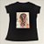 Camiseta Feminina T-Shirt Preta com Strass Estampa Mulher Penteado Flores - Imagem 4