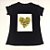 Camiseta Feminina T-Shirt Preta com Strass Estampa Coração Dourado Luz Paz Alegria - Imagem 4