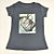 Camiseta Feminina T-Shirt Cinza Escuro com Strass Estampa Bolsa Bege Lenço - Imagem 4