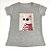 Camiseta Feminina T-Shirt Cinza Mescla com Strass Estampa Gato com Óculos Roupa Vermelha - Imagem 4