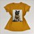 Camiseta Feminina T-Shirt Mostarda com Strass Estampa Gato Cinza Estiloso - Imagem 1