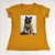Camiseta Feminina T-Shirt Mostarda com Strass Estampa Gato Cinza Estiloso - Imagem 4