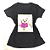 Camiseta Feminina T-Shirt Preta Estampa Cachorro Detalhes Lilás - Imagem 1