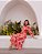 Vestido Evasê Max Midi Crepe Alfaiataria Light Laranja Floral com Botão - Imagem 3